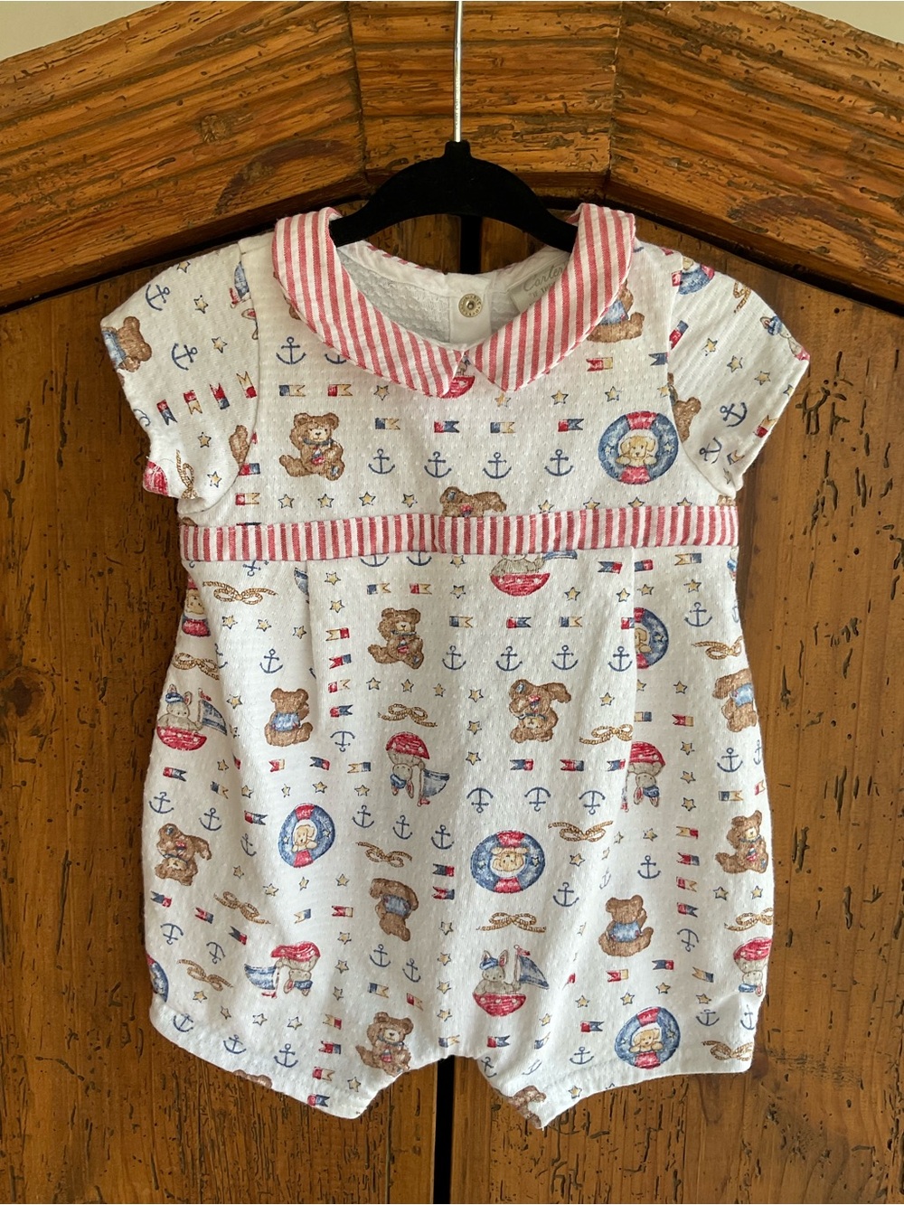 Vintage Carter's Nautical Sailor Bear Bubble Romper — Size 6-9M